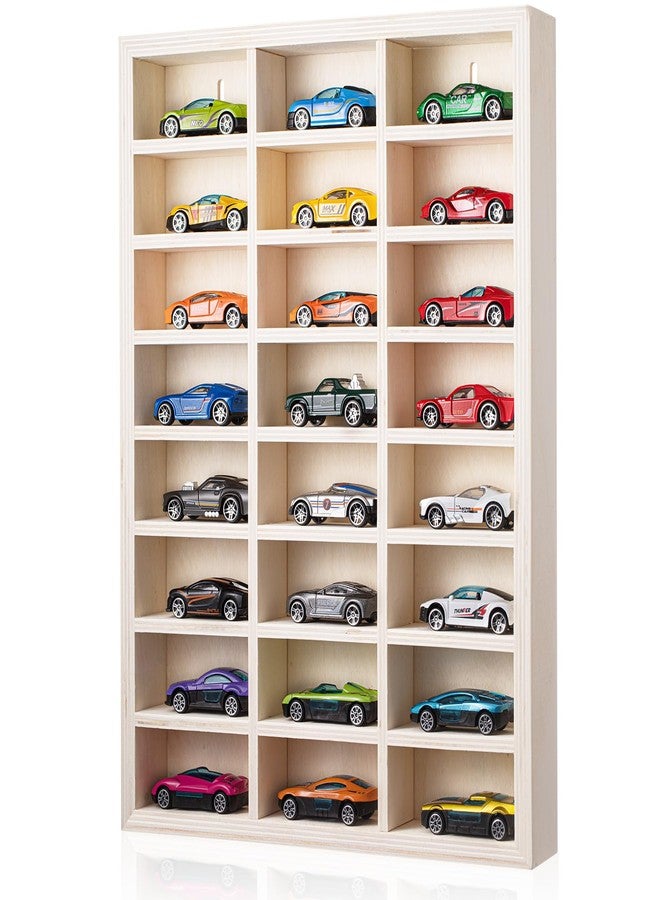Threehoney 24 Space Toy Cars Wheels Display Case 1: 64 Scale Model Cars Display Shelf Wooden Wall Mounted Die Cast Car Storage Rack for Gift Collectibles Toy Figurines Tiny Cabinet - Image 1
